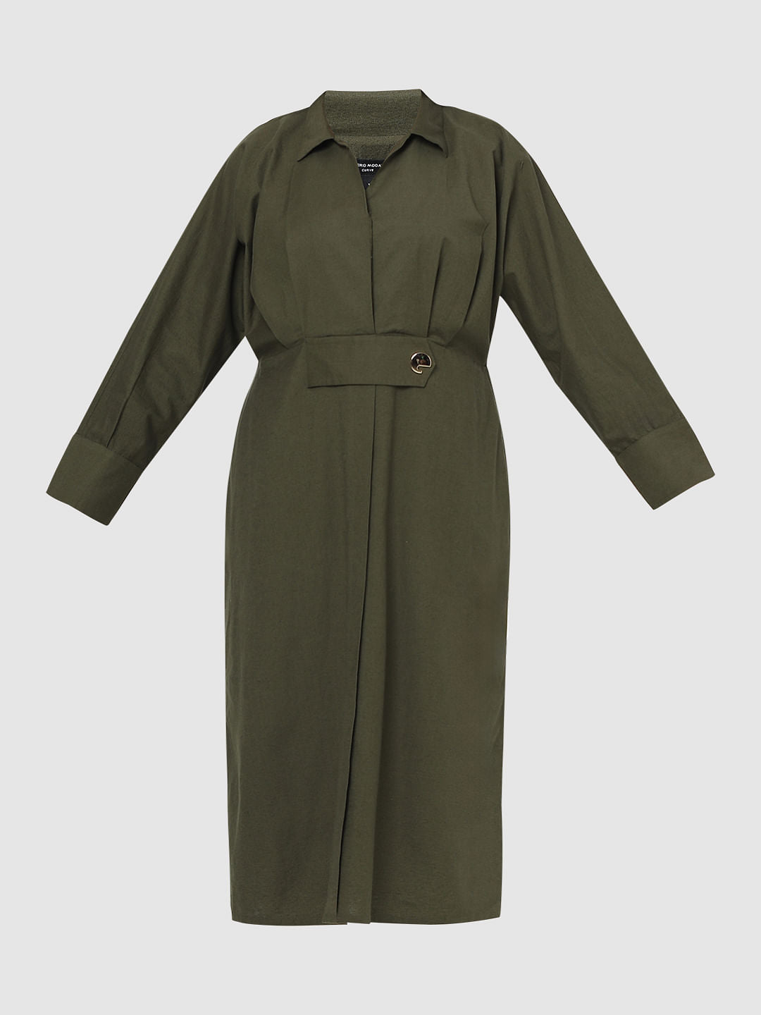 Curve Olive Green Midi Shirt Dress