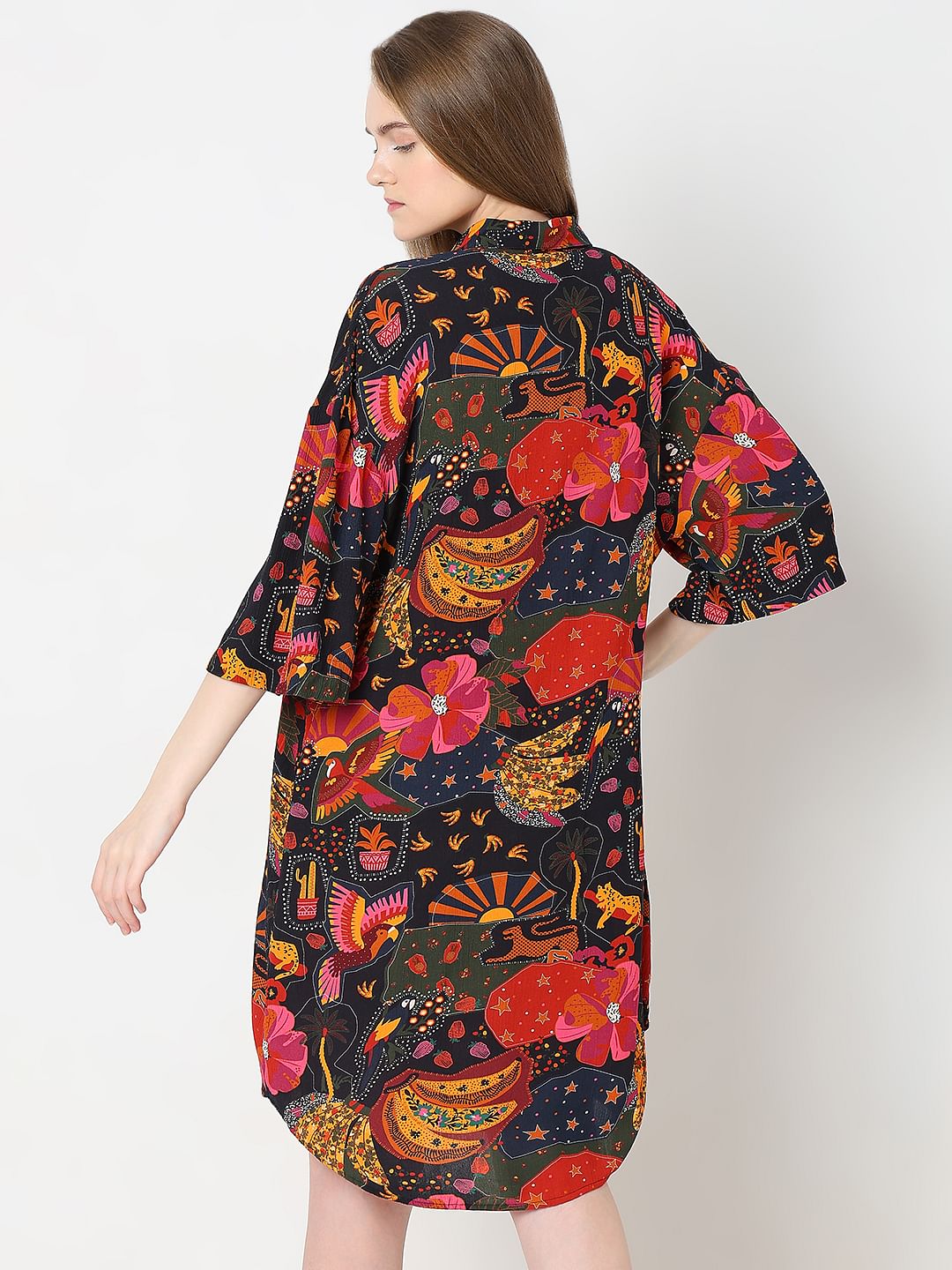 Black Abstract Print Shirt Dress