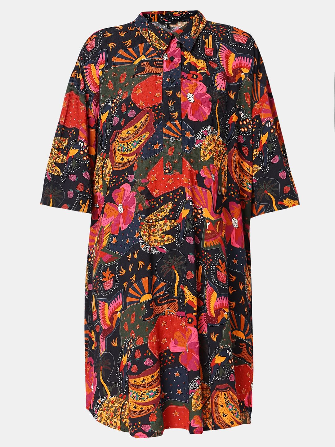 Black Abstract Print Shirt Dress