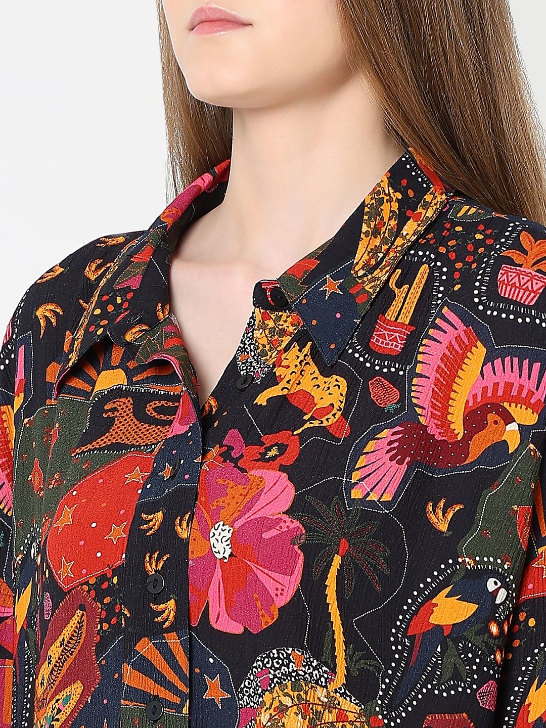 Black Abstract Print Shirt Dress