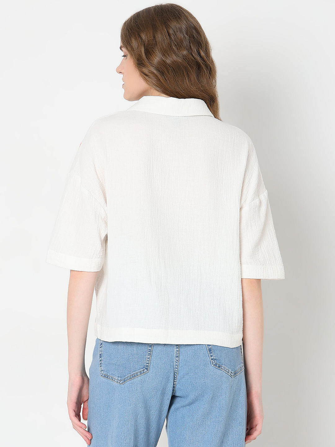 White Embroidered Print Shirt