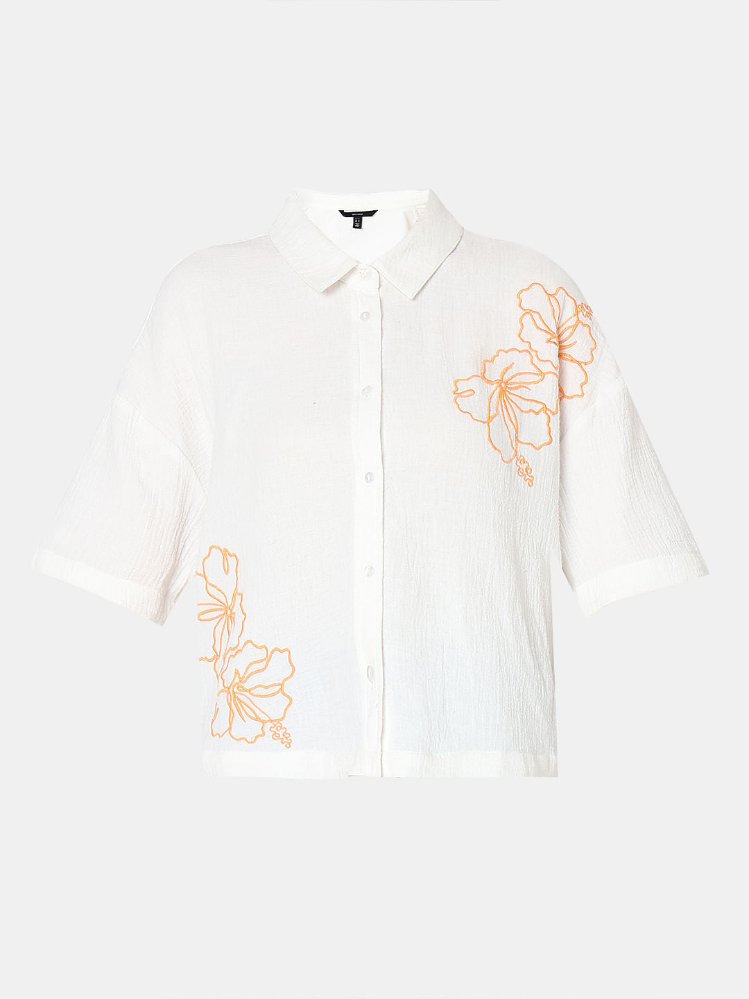 White Embroidered Print Shirt