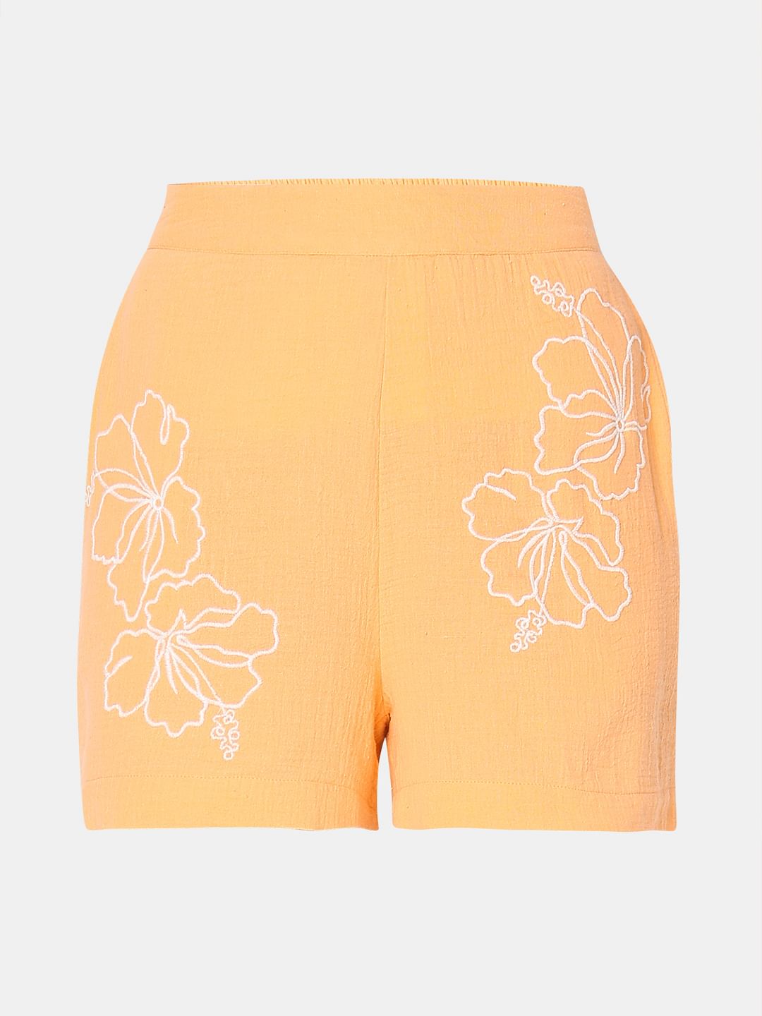 Orange Embroidered Co-Ord Set Shorts