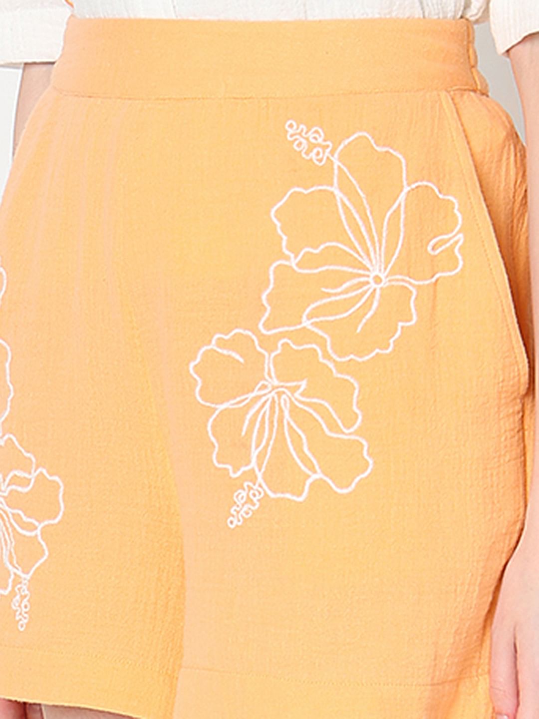 Orange Embroidered Co-Ord Set Shorts