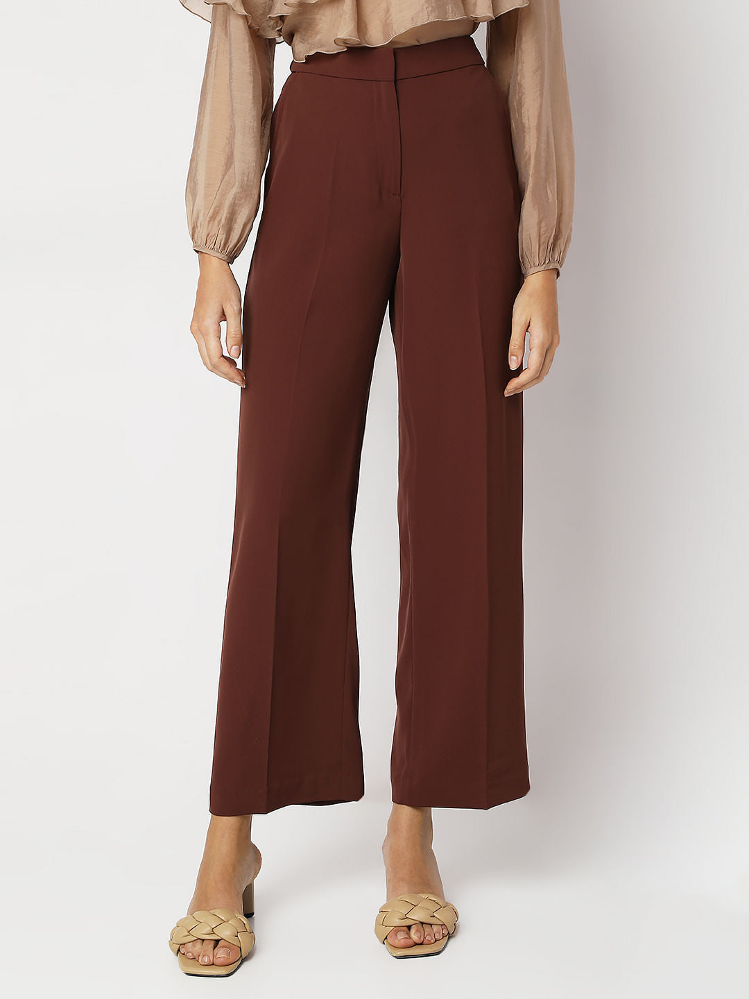 Brown High Rise Wide Leg Pants