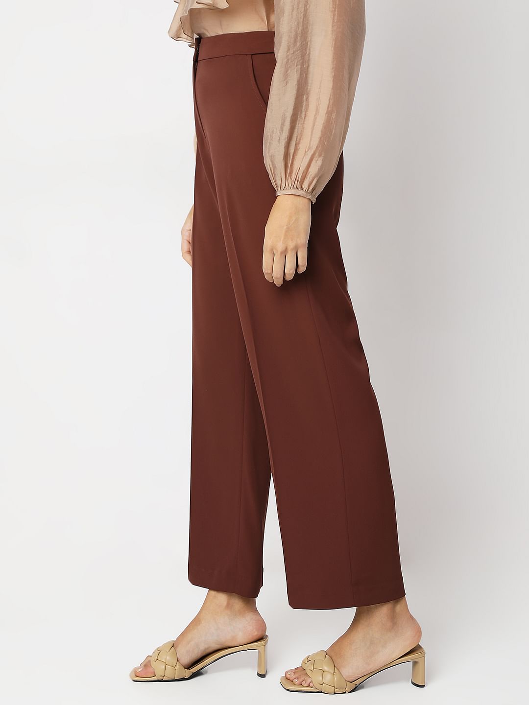 Brown High Rise Wide Leg Pants
