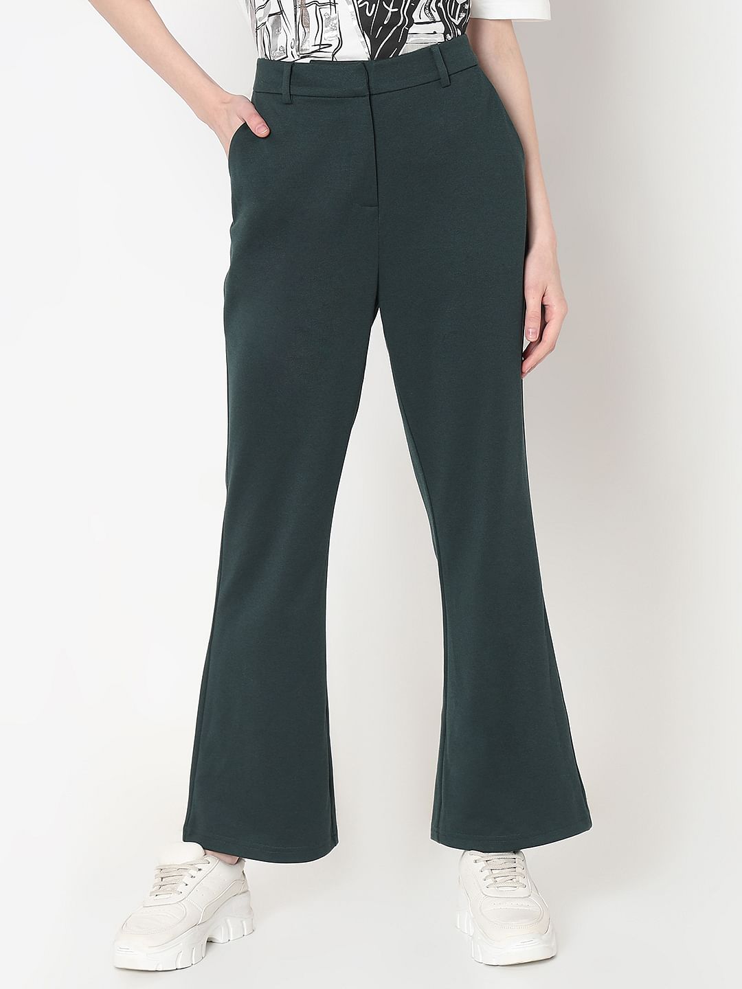 Dark Green Flared Co-Ord Set Pants