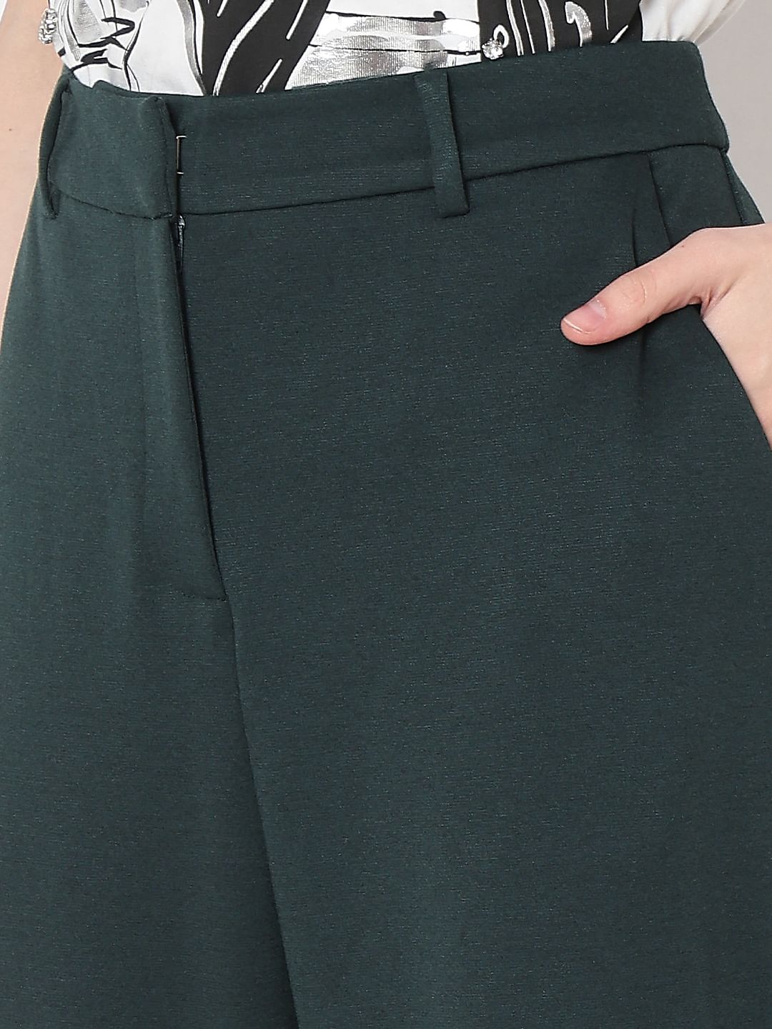 Dark Green Flared Co-Ord Set Pants