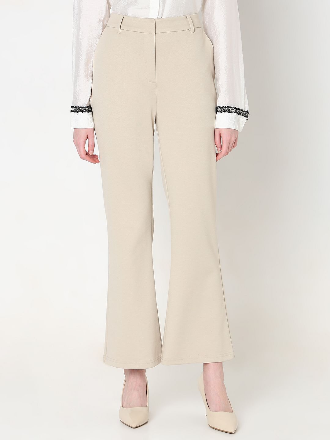 Beige High Rise Bootcut Pants