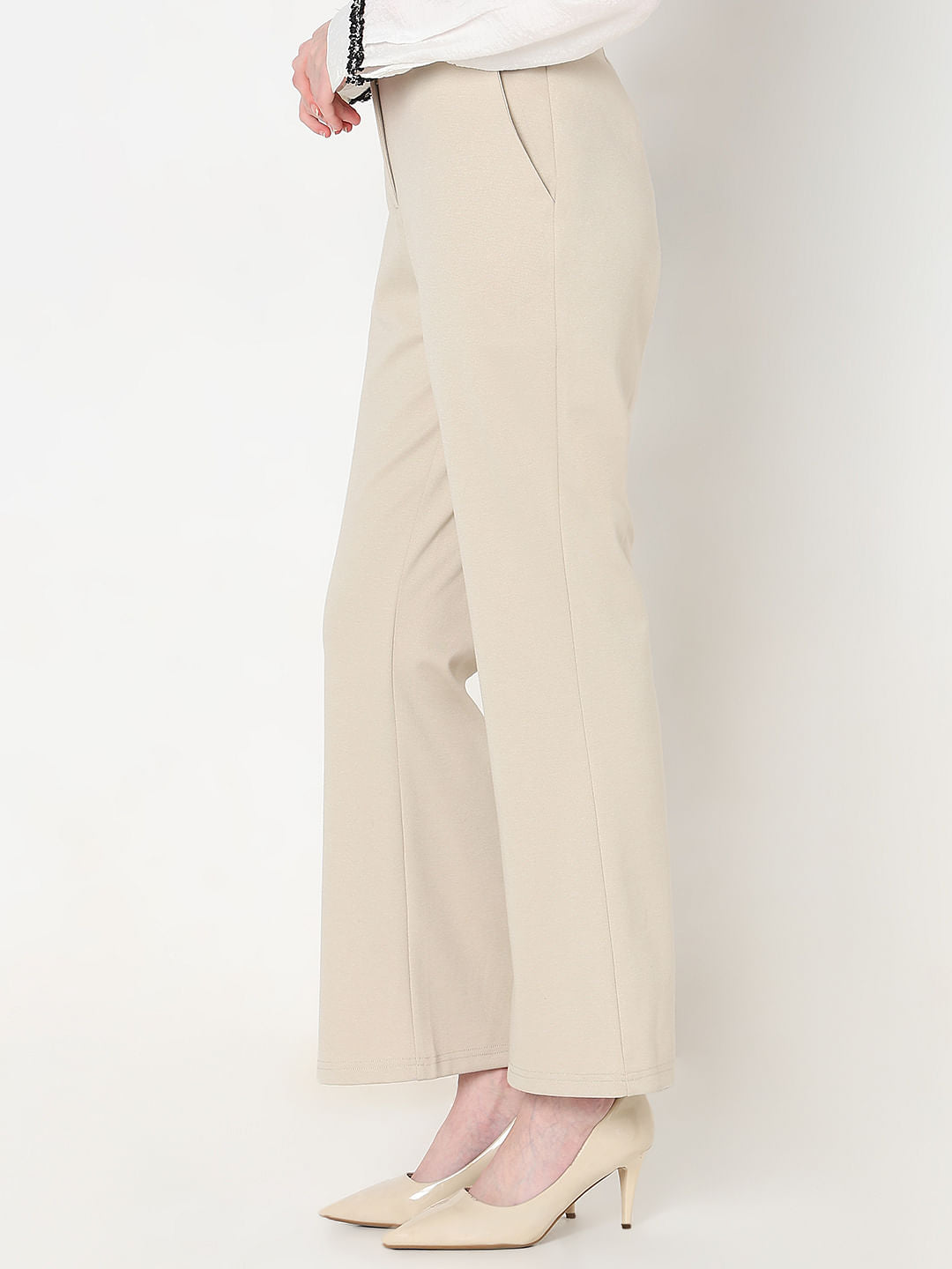 Beige High Rise Bootcut Pants