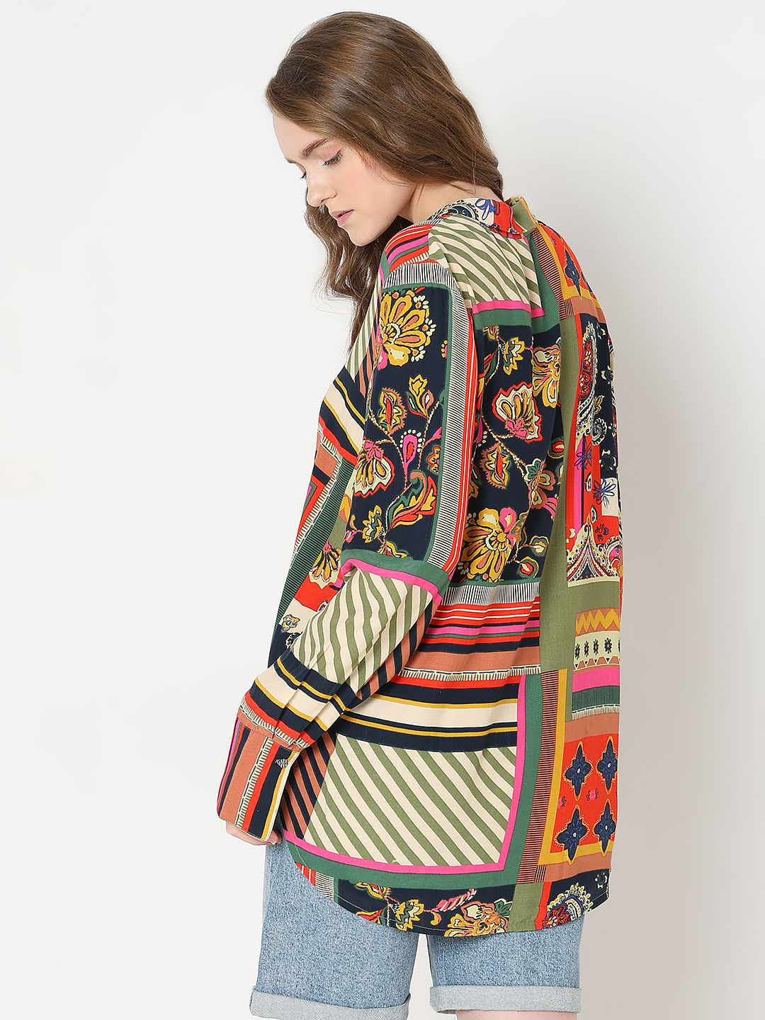 Multi-Colour Printed Asymmetric Shirt