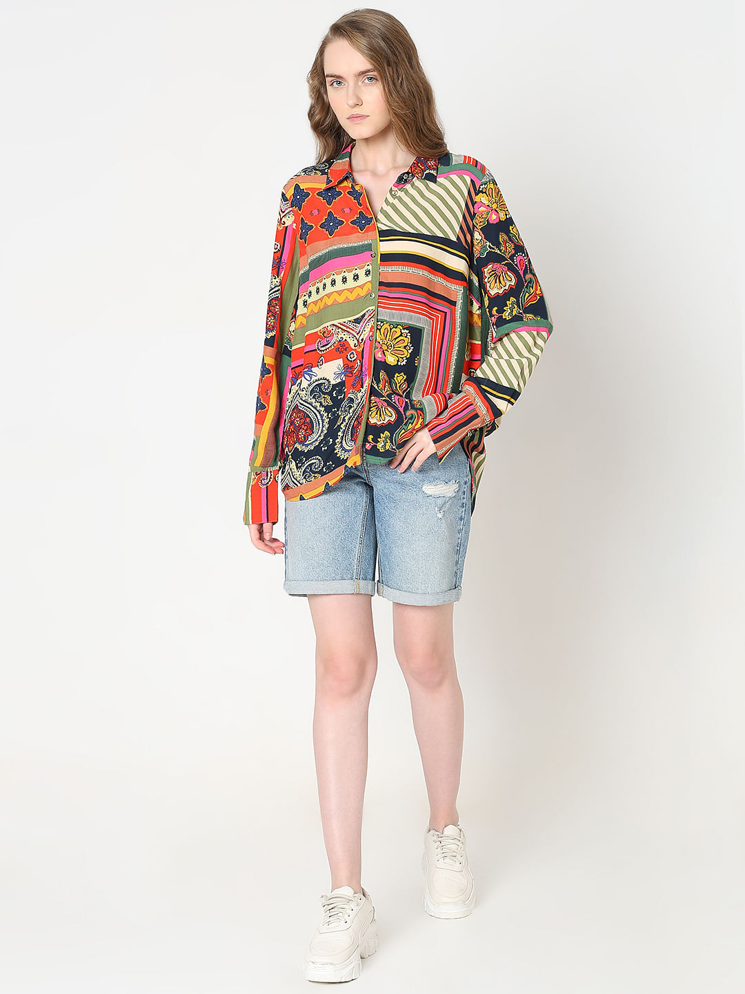 Multi-Colour Printed Asymmetric Shirt