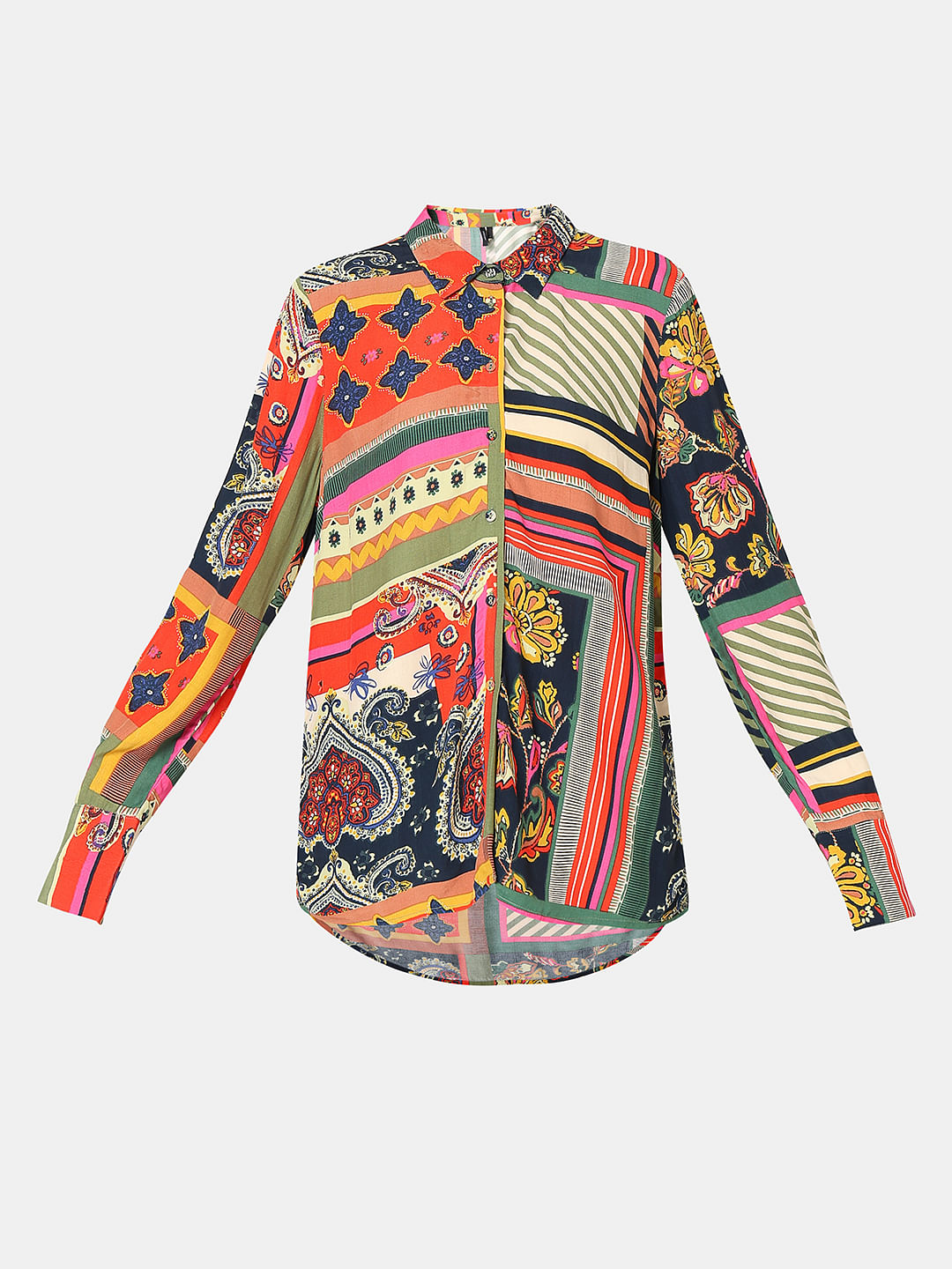Multi-Colour Printed Asymmetric Shirt