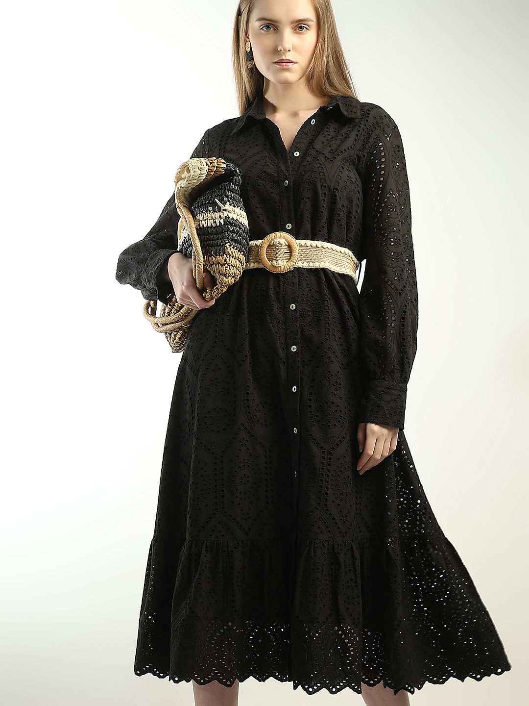 Black Schiffli Shirt Dress