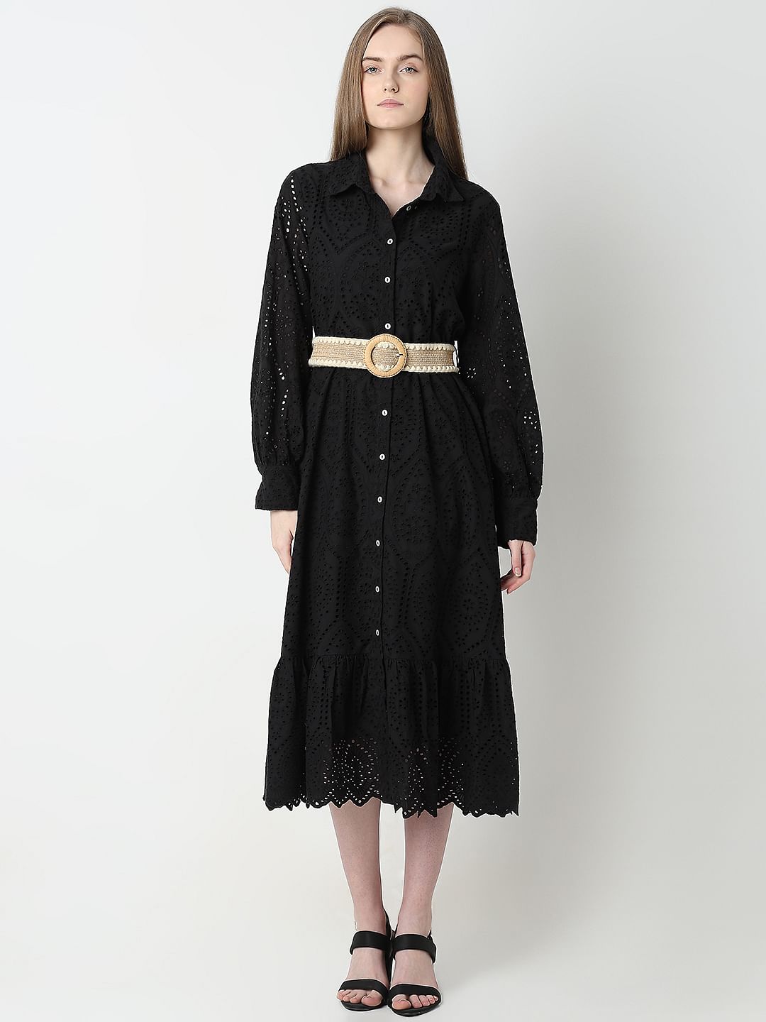 Black Schiffli Shirt Dress