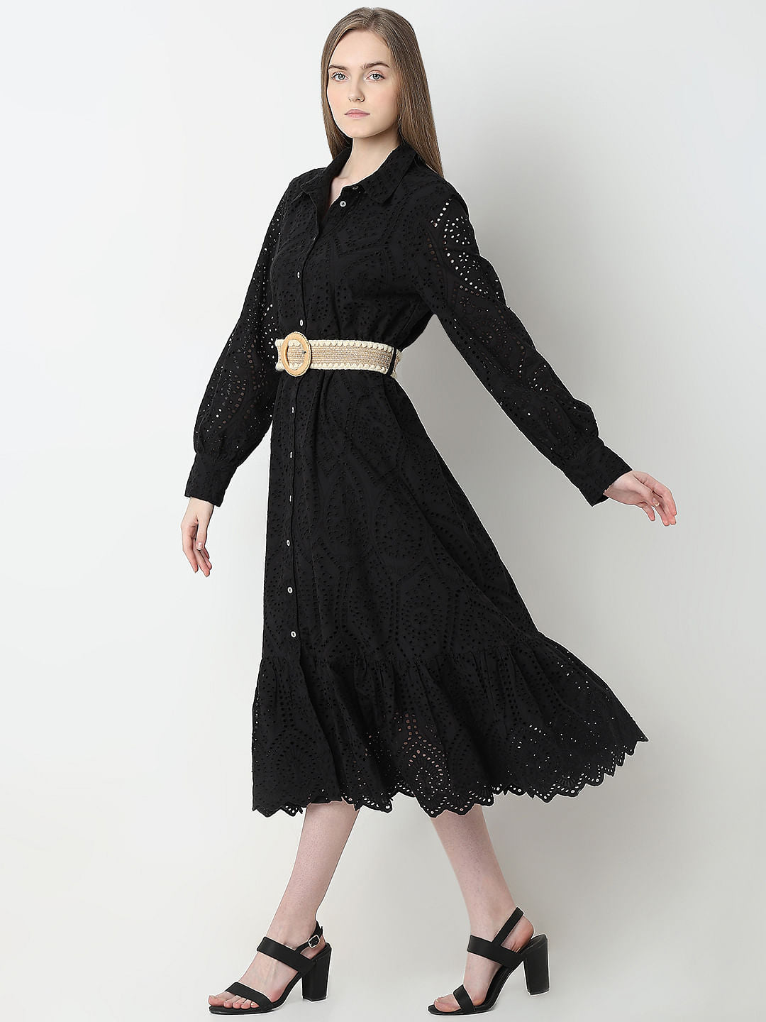Black Schiffli Shirt Dress