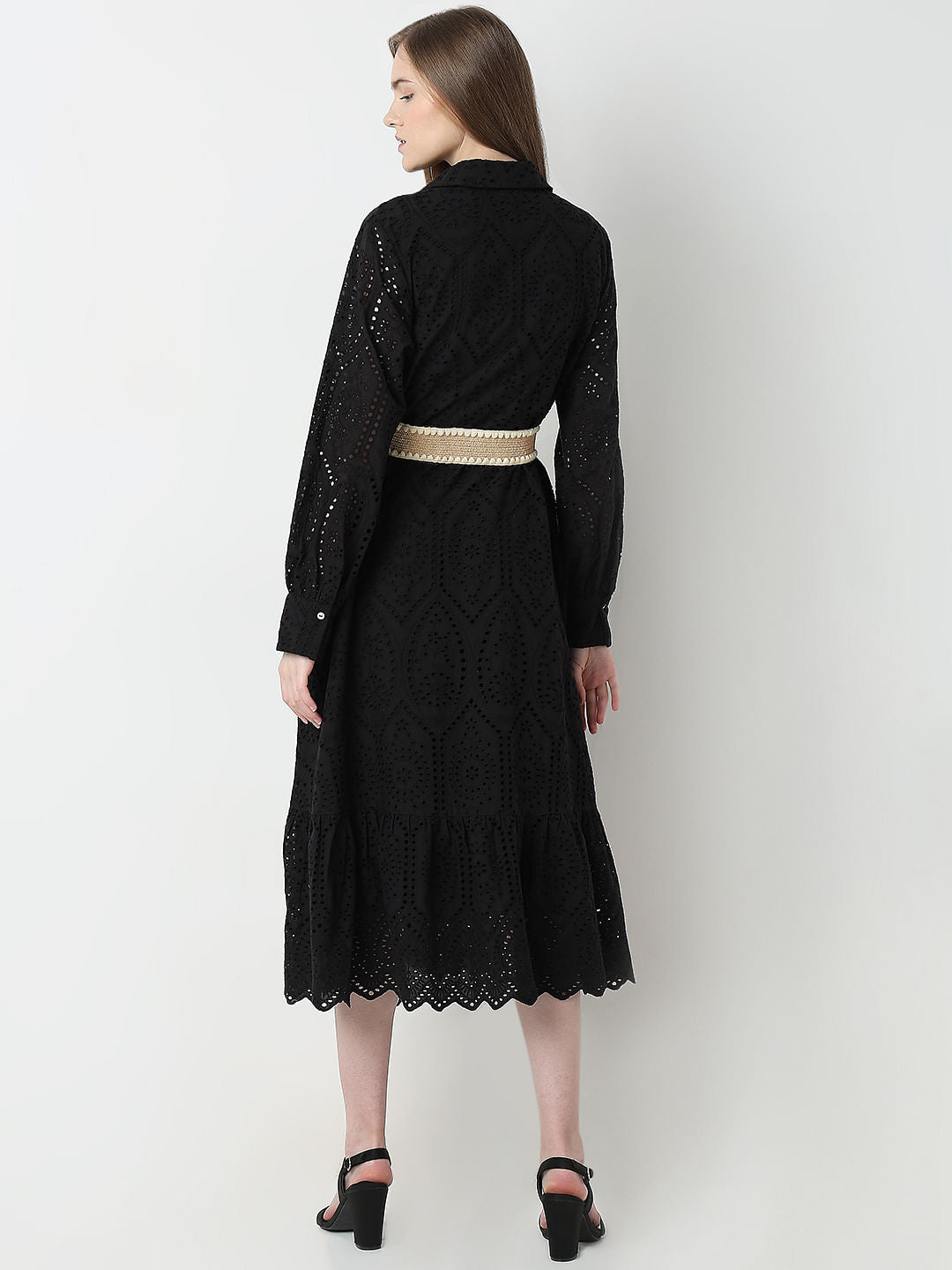 Black Schiffli Shirt Dress