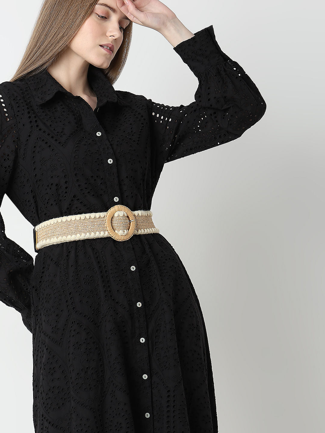 Black Schiffli Shirt Dress