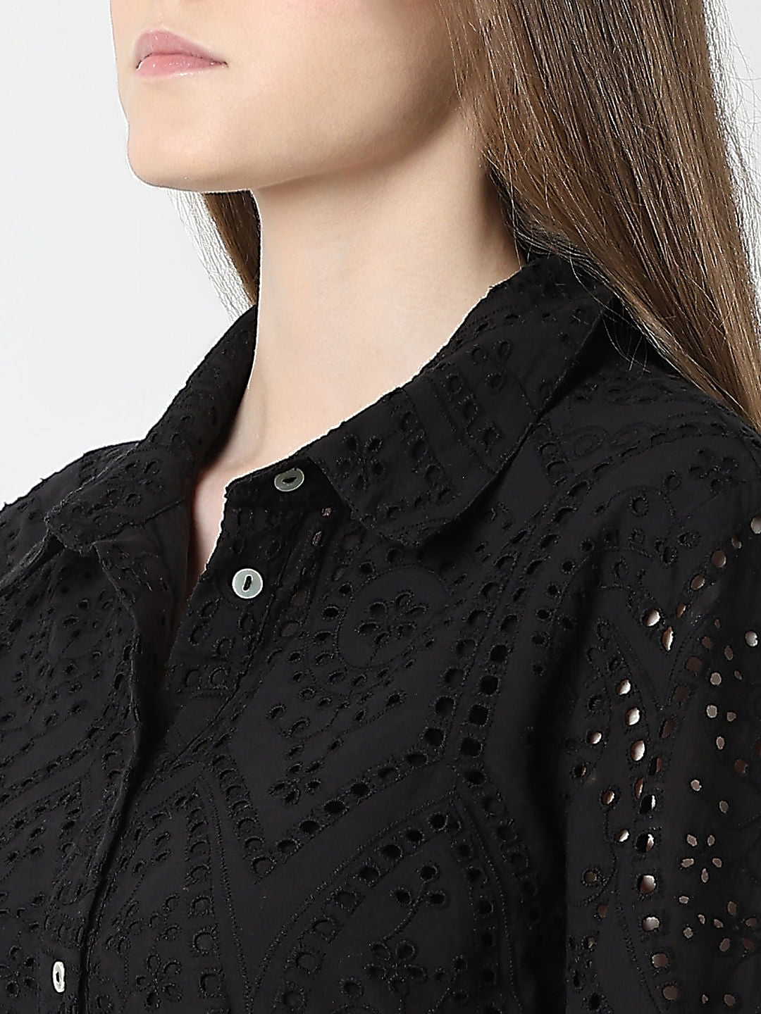 Black Schiffli Shirt Dress