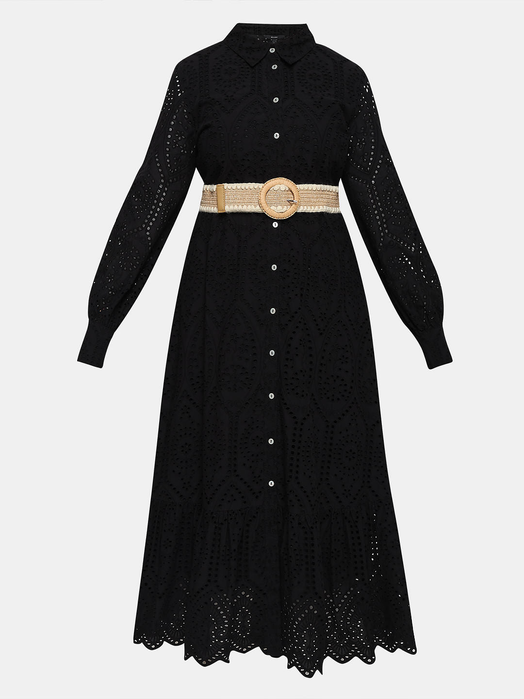 Black Schiffli Shirt Dress