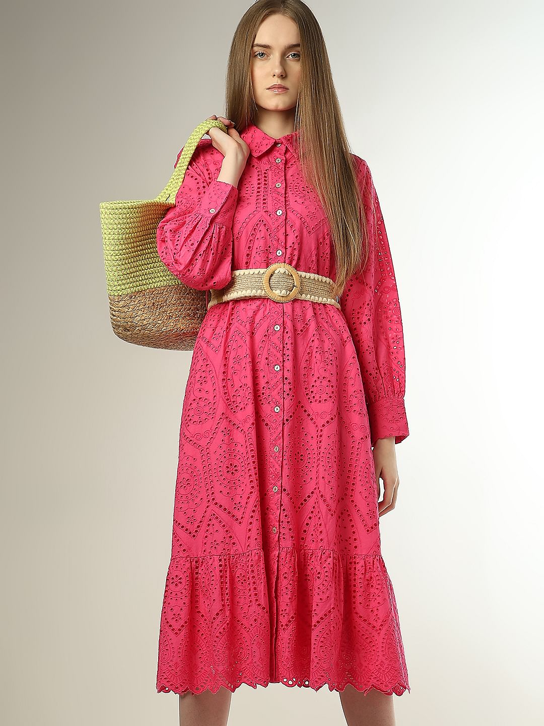 Pink Schiffli Shirt Dress