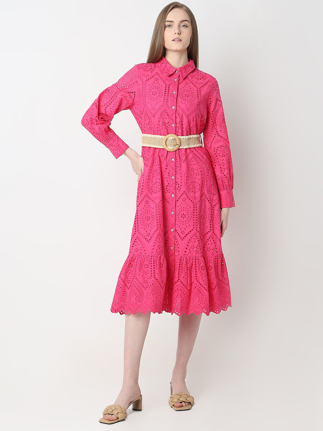 Pink Schiffli Shirt Dress