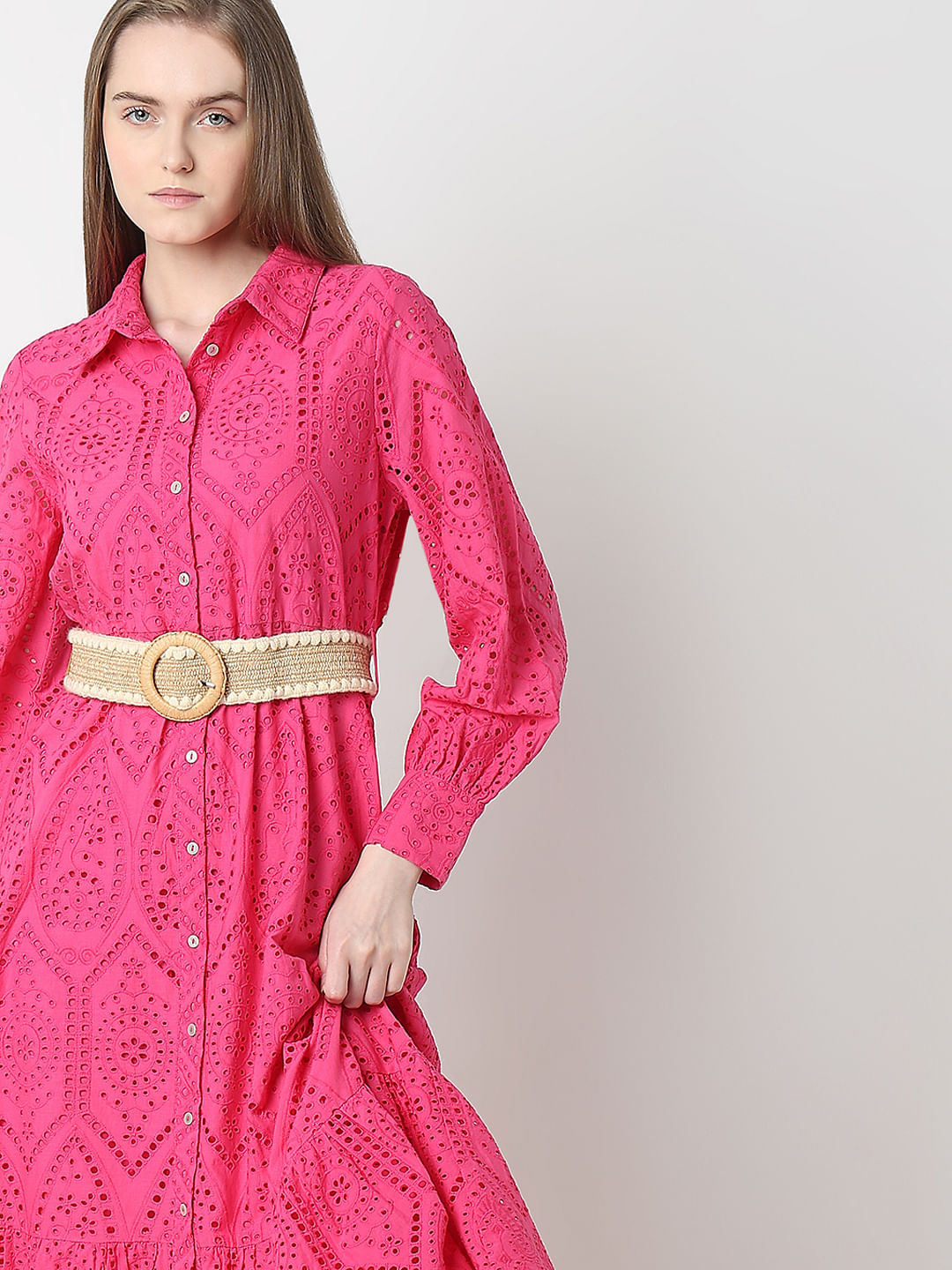 Pink Schiffli Shirt Dress