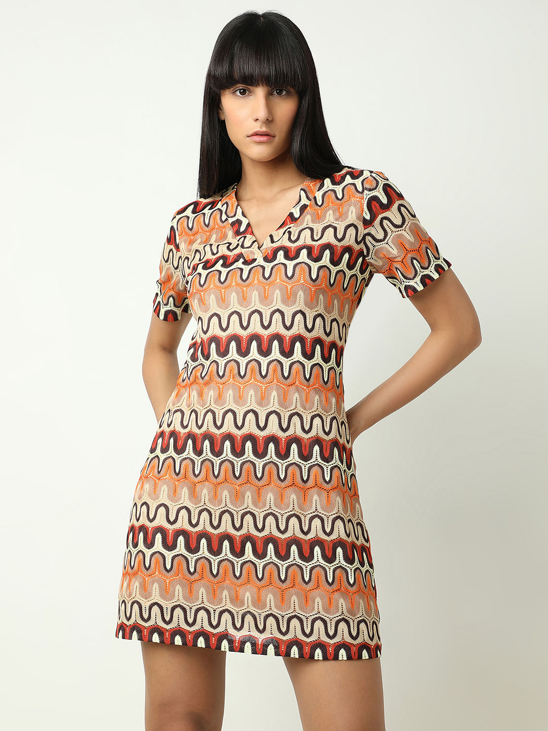 Orange Printed Mini Dress