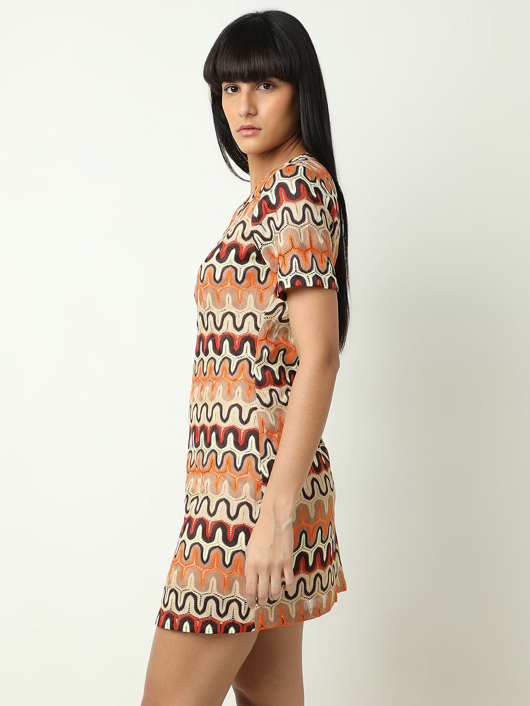 Orange Printed Mini Dress