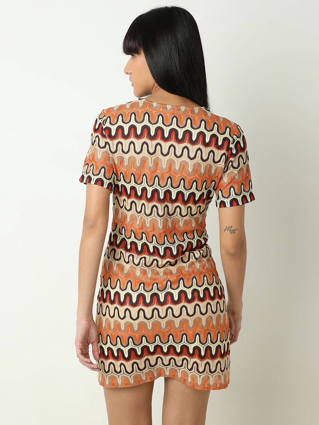 Orange Printed Mini Dress
