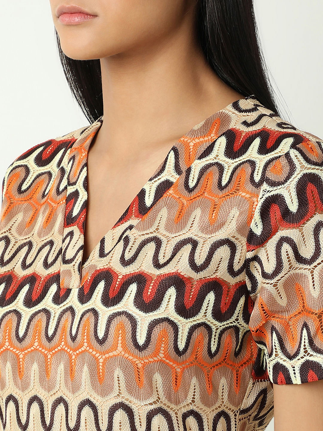 Orange Printed Mini Dress