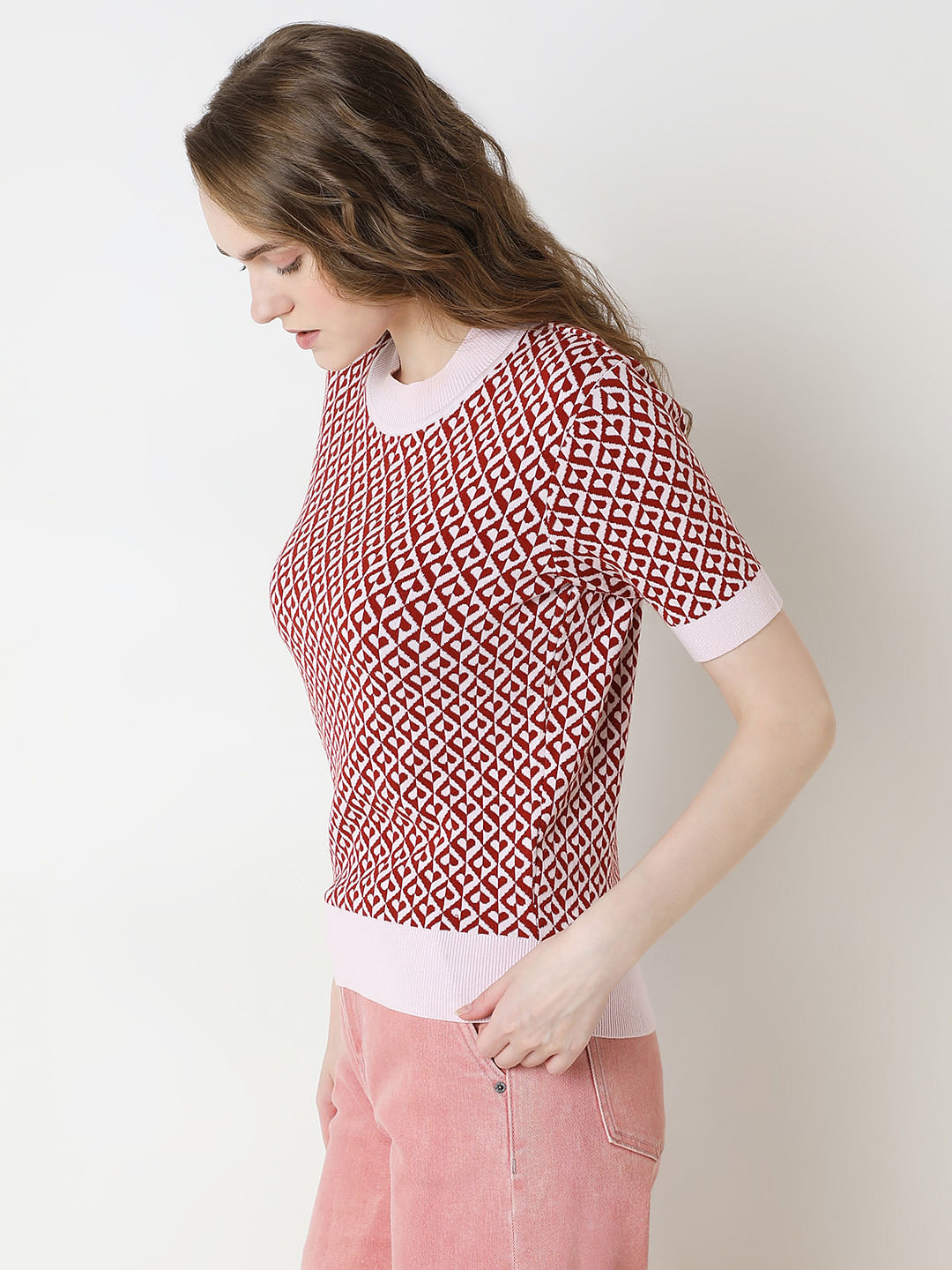 Maroon Printed Knitted Top