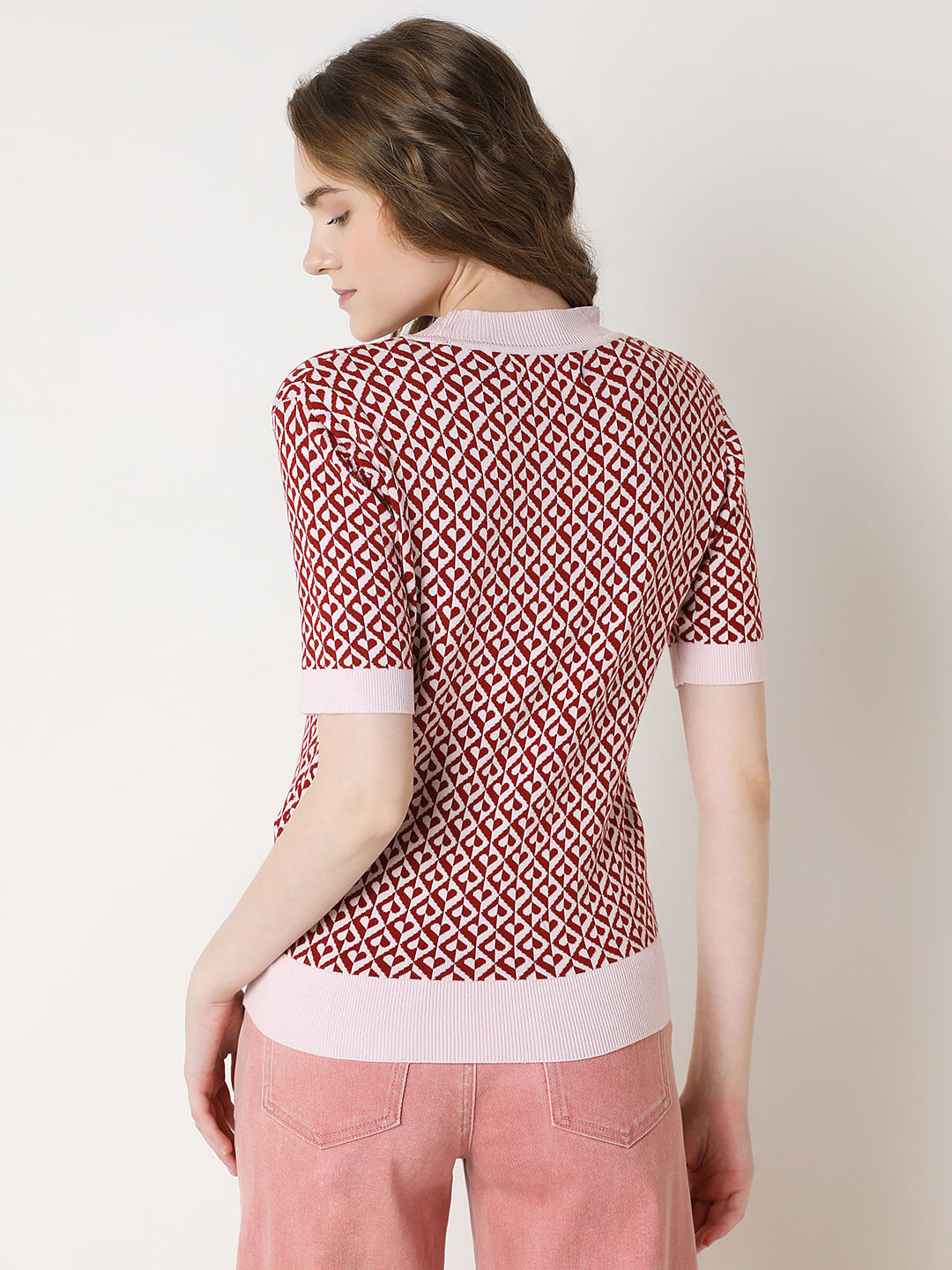 Maroon Printed Knitted Top