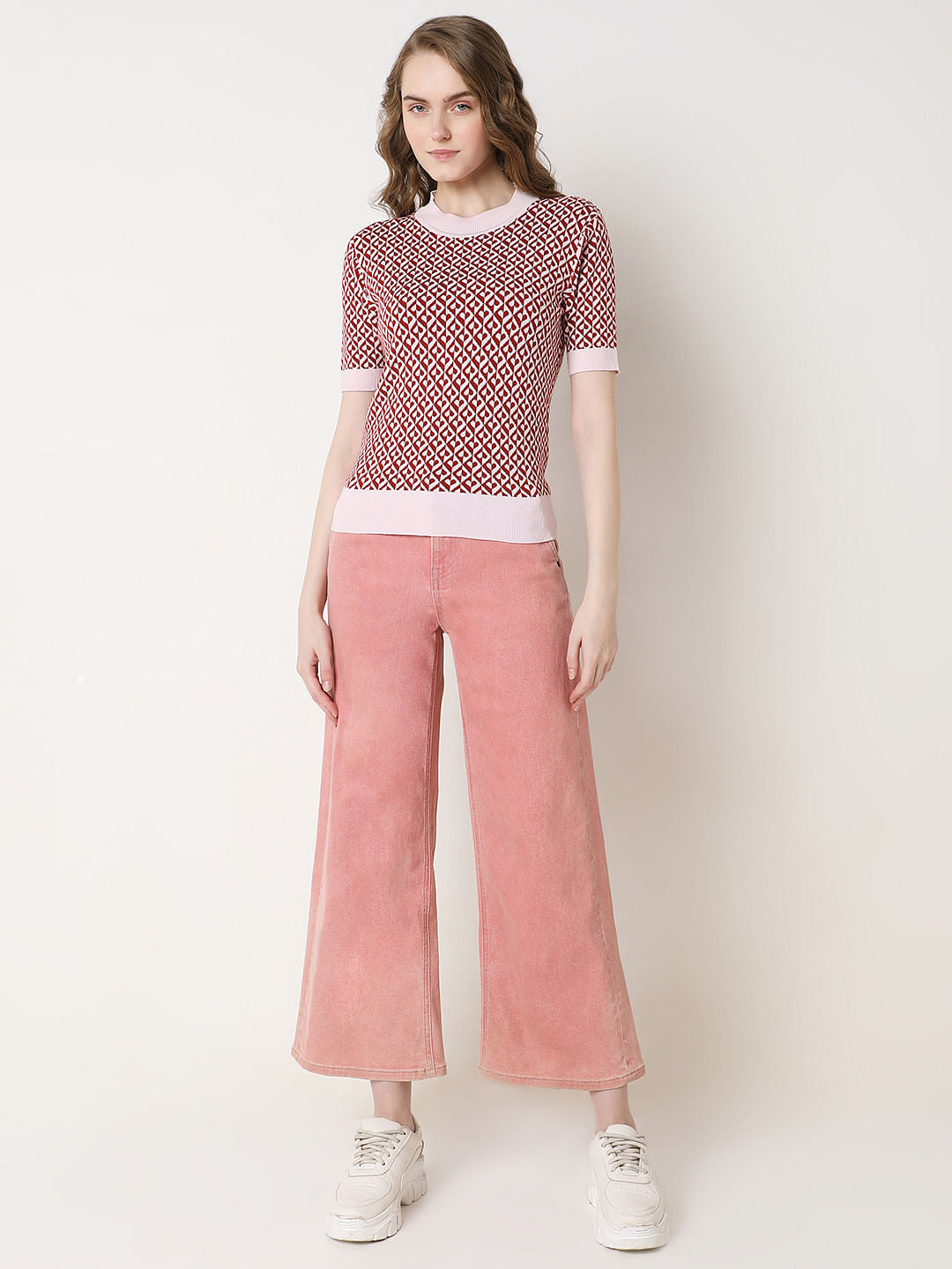 Maroon Printed Knitted Top