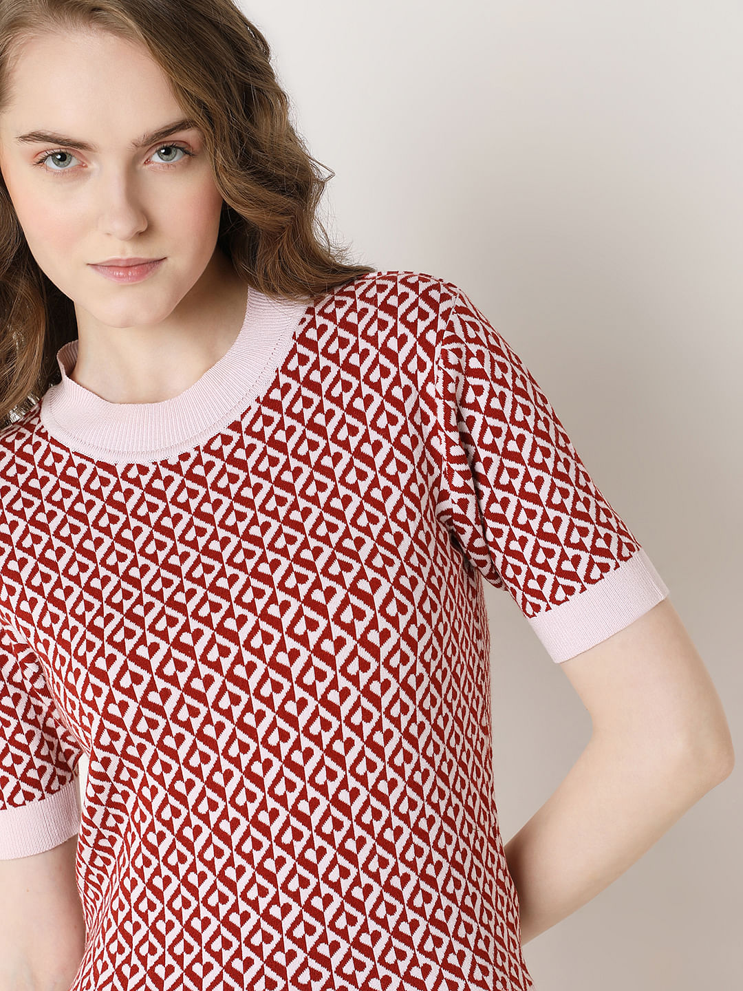 Maroon Printed Knitted Top