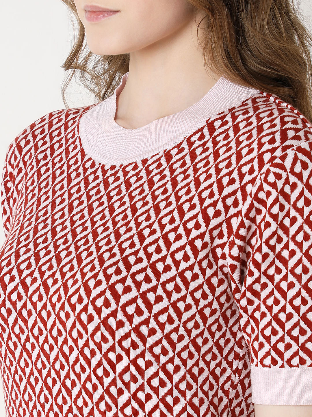Maroon Printed Knitted Top