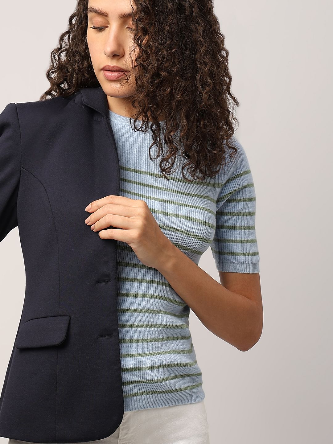 Blue Striped Knit Top