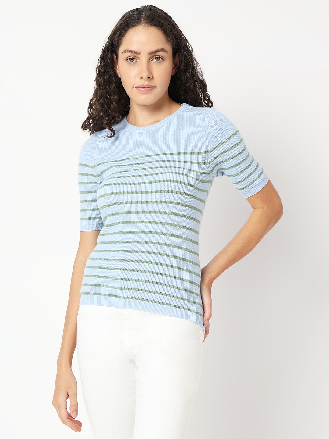 Blue Striped Knit Top