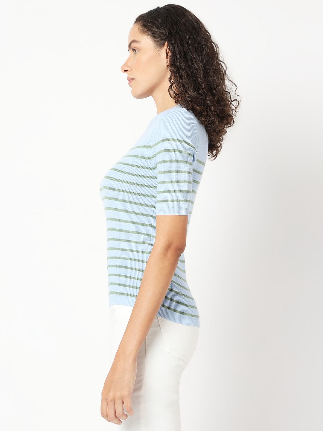 Blue Striped Knit Top