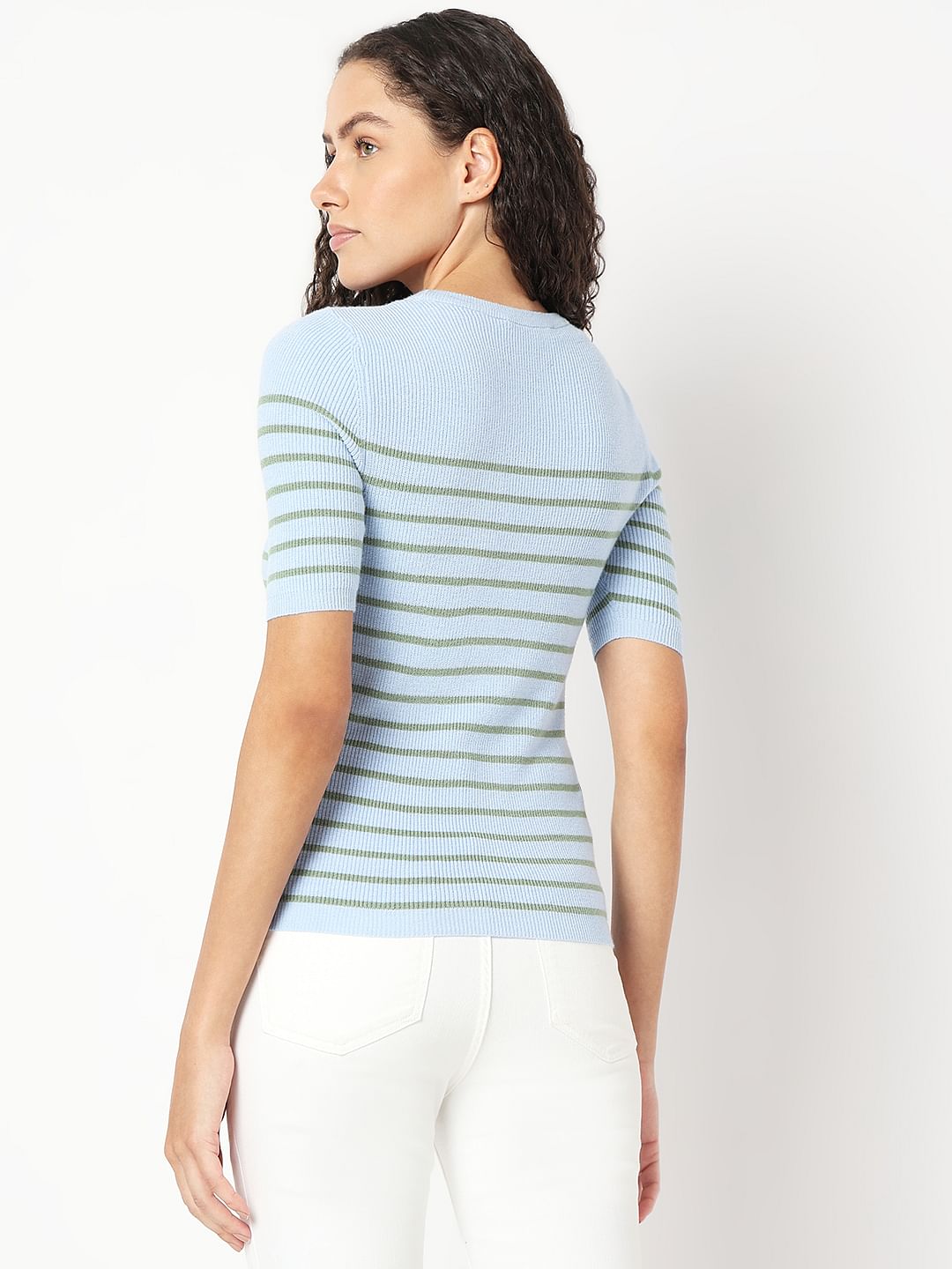 Blue Striped Knit Top