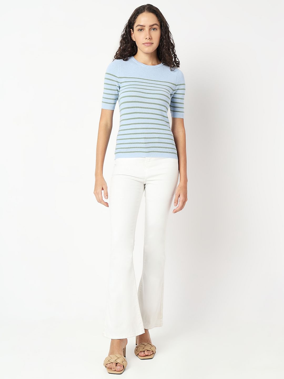 Blue Striped Knit Top