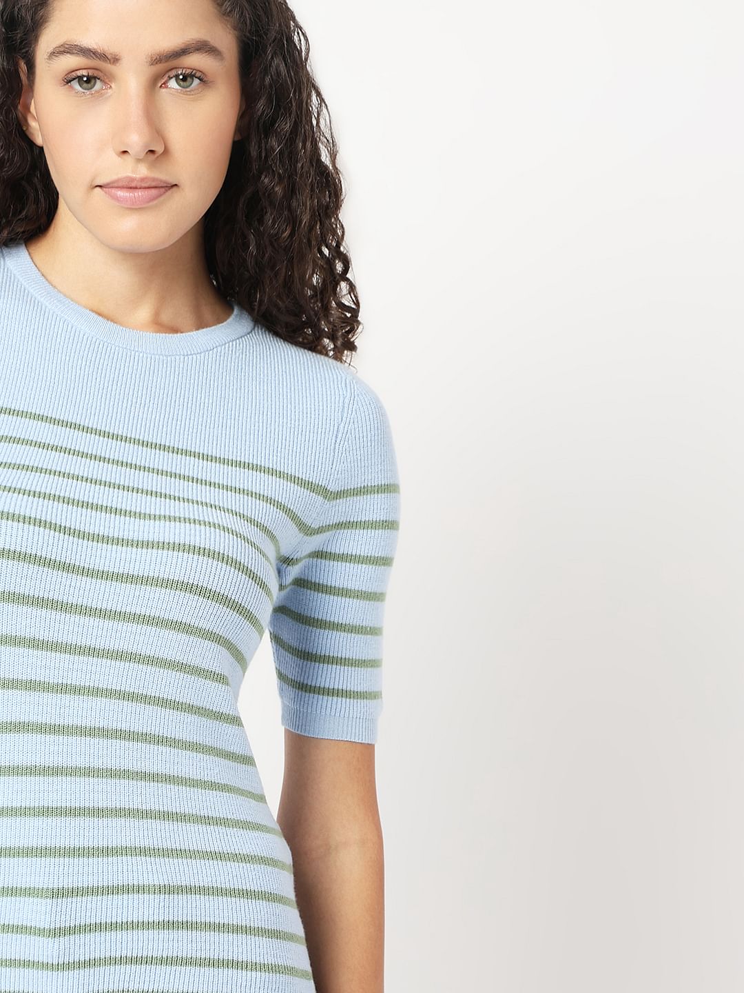 Blue Striped Knit Top