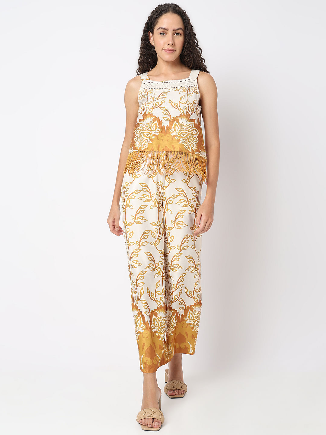 Off-White Abstract Print Co-Ord Set Top