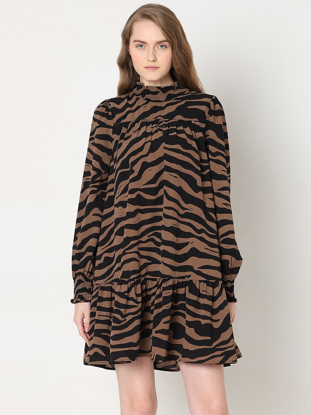 Brown Animal Print Shift Dress