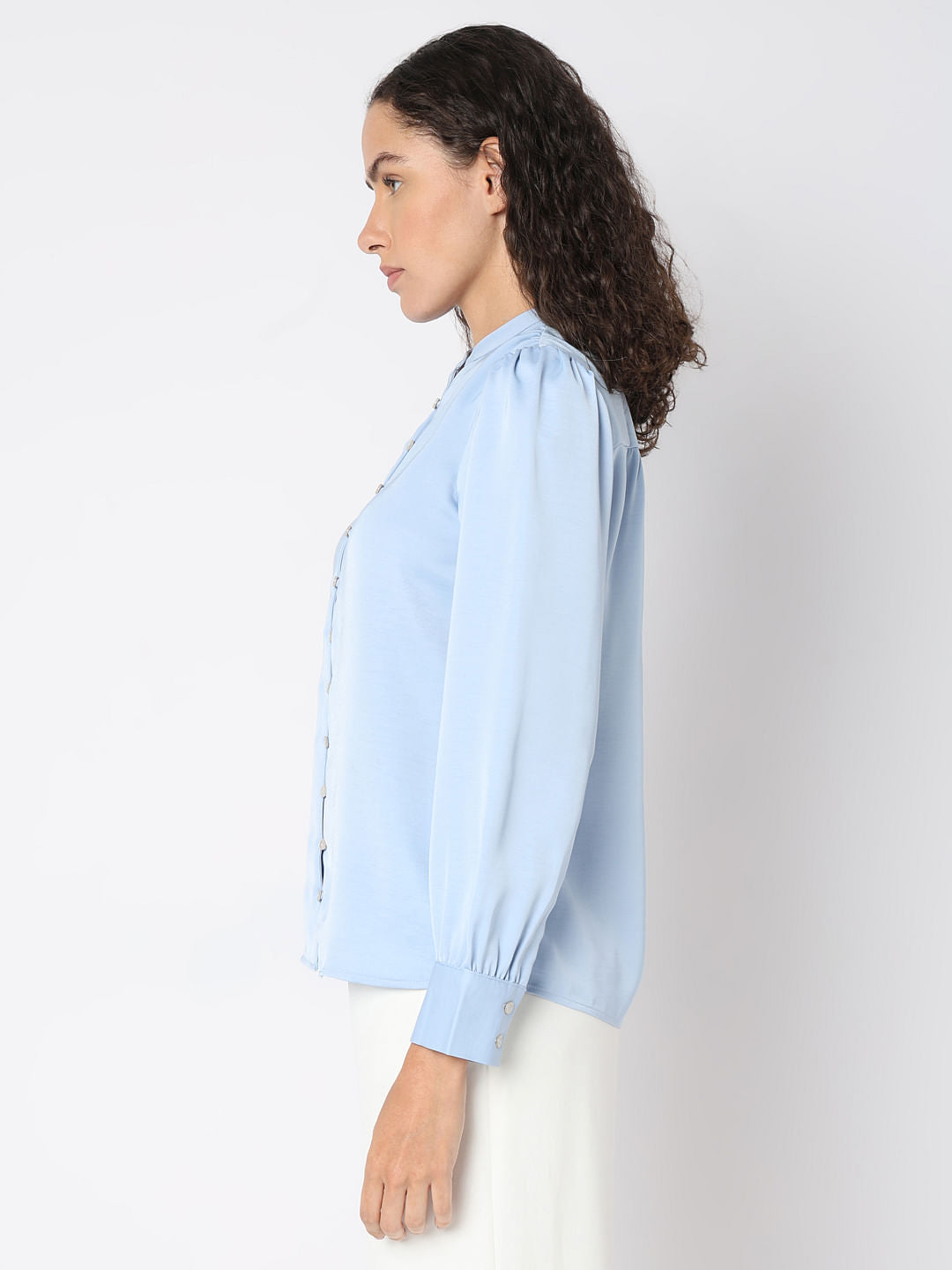 Powder Blue Mandarin Collar Top