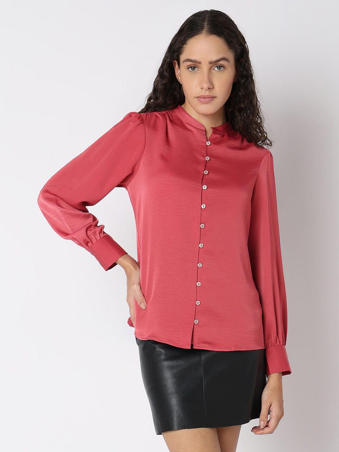 Peach Pink Mandarin Collar Top
