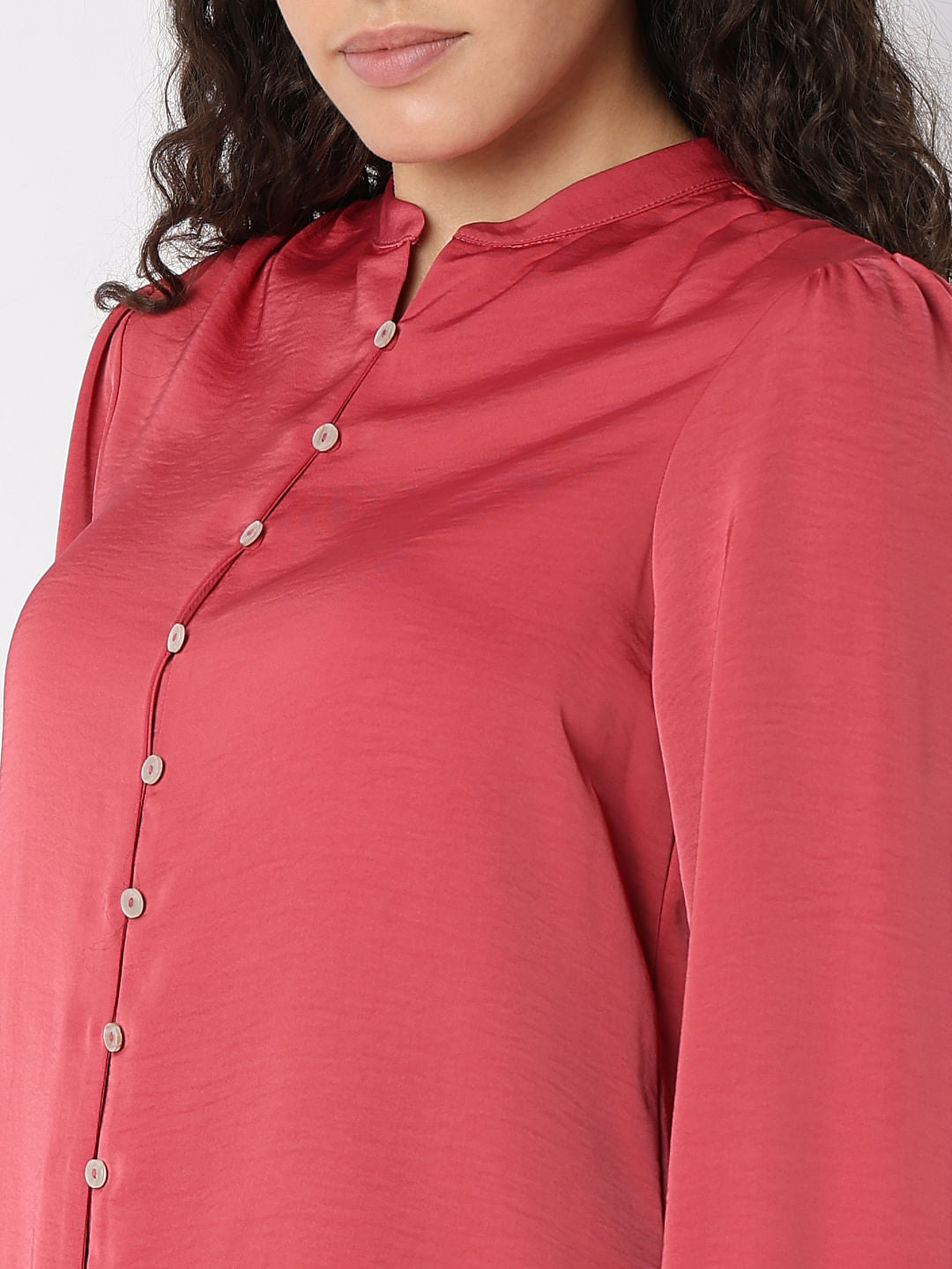 Peach Pink Mandarin Collar Top