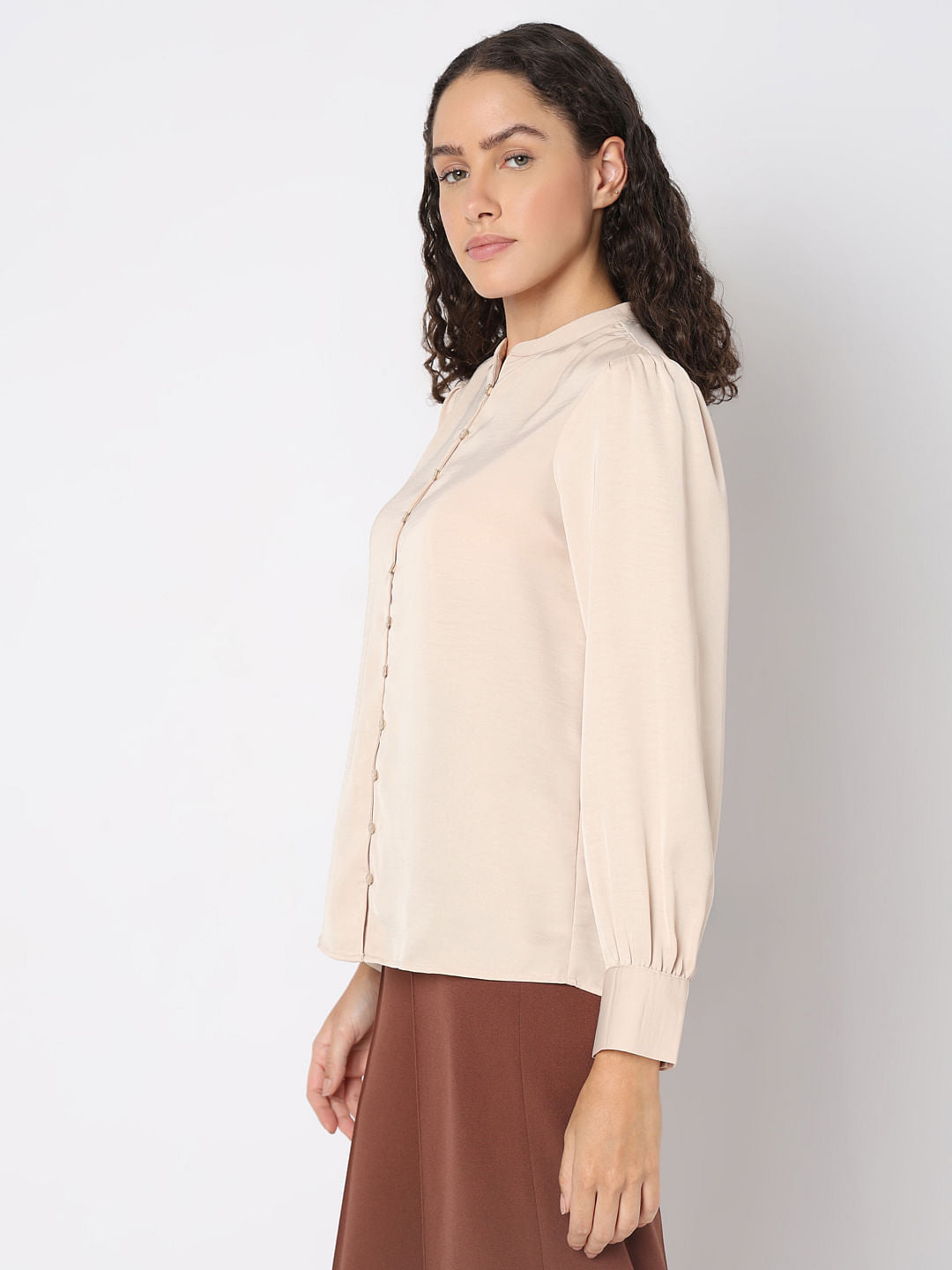 Beige Mandarin Collar Top
