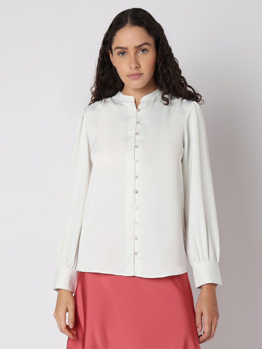 White Mandarin Collar Top