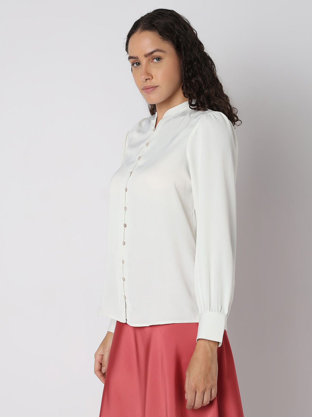 White Mandarin Collar Top
